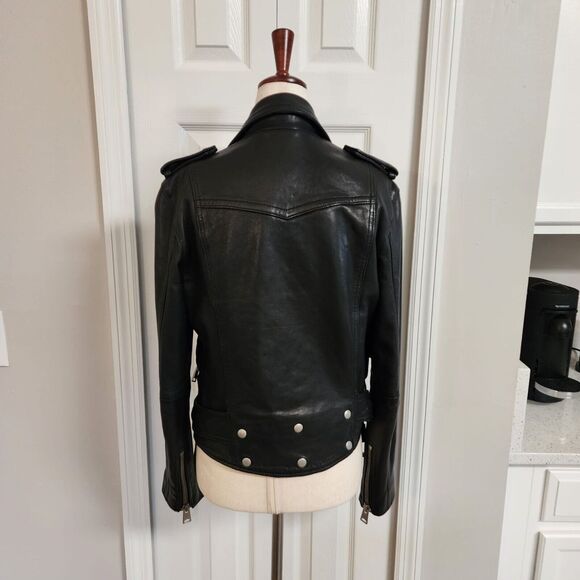 ALL SAINTS | RARE Gidley Leather Biker Jacket Sz 2 Black Studded Rocker Staple - Picture 2 of 13